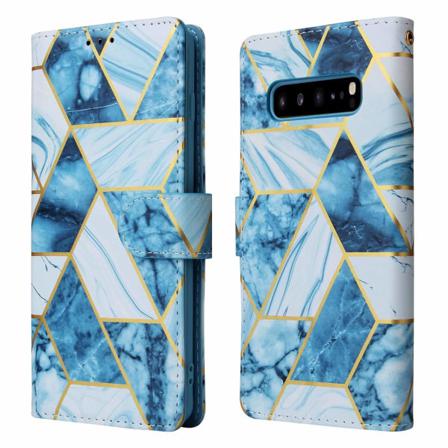 Marble Grid Plånboksfodral Till Galaxy S10 - Blå Blå