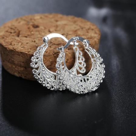 Retro Silver Örhängen - Hoop I Bohemiskt Fint Mönster Silver