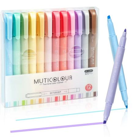Pastel highlighter-penne, 12-pak, dobbelt-spids markører og highlightere, assorterede varme farver til skole, studerende og kontorer Warm 12-pack
