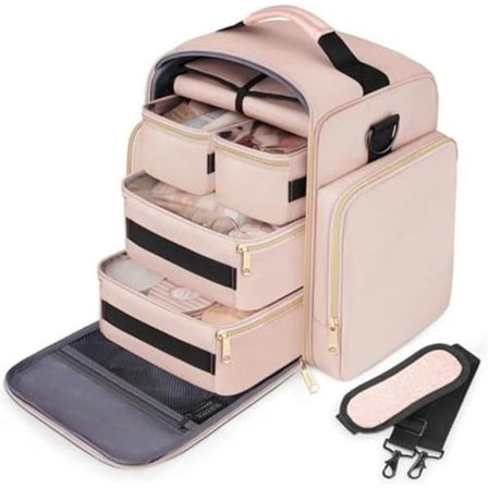 Multifunctional Travel Makeup Case - Cosmetic Bag with 4 Removable Inner Pouches - Pink