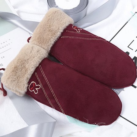 Varma vinterhandskar i mockaimitation för barn Vinröd