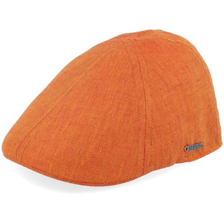 Stetson - Oranssi unconstructed Lippis - Texas Linen Herringbone Orange Herringbone Flat Cap @ Hatstore