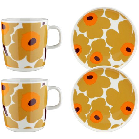 Marimekko Unikko morgenmadssæt 4 dele, hvid/karamel/orange - HvidKaramelOrange | KitchenOne