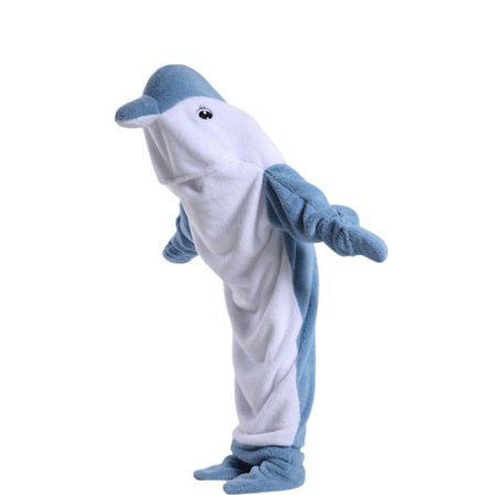 Hain muotoinen makuupussi peitto sarjakuva eläin jumpsuit flanelli miesten ja naisten kotivaatteet hai pyjama Blue Dolphin Blue Dolphin Blue Dolphin