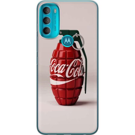 Kompatibel Mobilcover til Motorola Motorola Moto G71 5G Kunstnerisk illustration af Coca Cola granatæble i rødt og grønt, pop art inspireret motiv