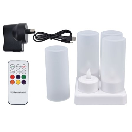 Uppladdningsbara LED-ljus med fladdrande färgglada värmeljus med fjärrkontroll och laddningsstation för fester 100‐240VAU-kontakt