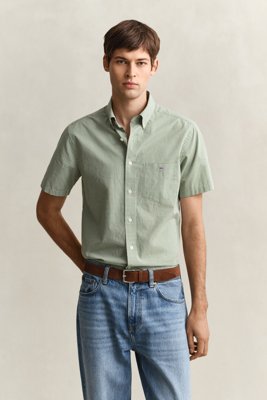 GANT - Gingham Classic Poplin Kortermet Skjorte til herre herb green