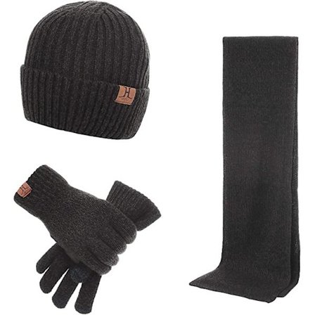 Wisolt 3-delt sæt vinter varm hue, halstørklæde og touch screen handsker