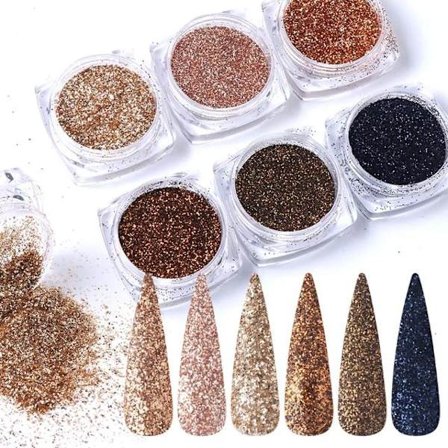 6 stk negle glitter glitter, Negle dekorationer