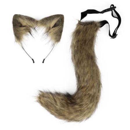 Wolf Fox Cat Plysch Svansöron Prop Halloween Cosplay Brown