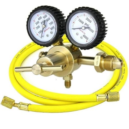 Nitrogenregulator med 60-tommers slange for HVAC-spyling, CGA580 innløpstilkobling og 1/4-tommers hannflareutløp