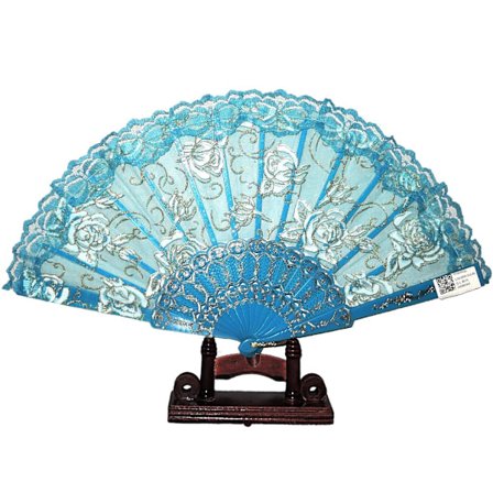 Vifte - Turkis blonde med hvite gullroser