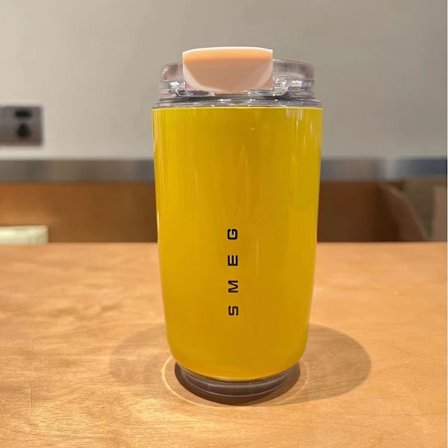Coffee Mug, Insulated Mug Drink Container 351ml, Large Capacity Travel Coffee Cup with Lid for Cold and Hot Drinks Yellow 7.65cmx7.65cmx14cm