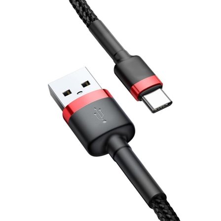 SiGN Cafule USB-A till USB-C Kabel Q.C 3.0, 18W, 2A, 3m - Röd/Svart