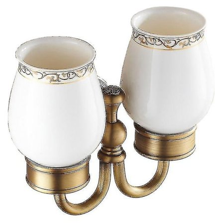 Antikt Messing Badeværelses Keramik Dobbelt Tandbørstekop Holder Væghængt 1 Stk Hvid