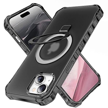 Kompatibel med iPhone 15 Plus Cover med Magnetisk Ringstativ, Fuld Kameralinsebeskytter - Lilla