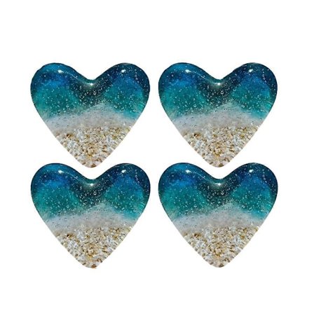 4x Glass Beach Lommehjerte, Lommehjerte Strandglass Token, Smeltet Glass Hjerte Lomme Token, Håndlaget