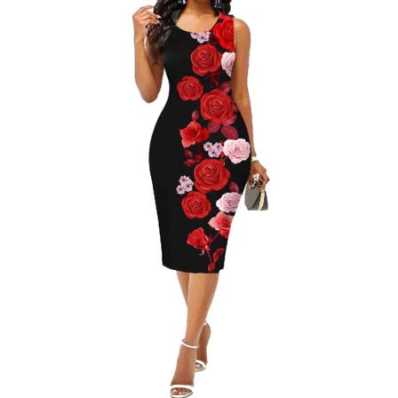 Kvinnor Slim Sommar Ärmlös Höftklänning Casual Sexig Blommig Print