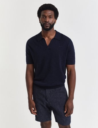 GANT Linen Blend Ss Polo - Navy - XL