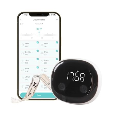Klik for at se hele billedetSmart kropsmålebånd - Bluetooth-målebånd til kropsmålinger med app - LED-display og låsende, optrækkeligt målebånd