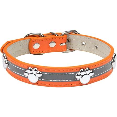 Reflekterende hundekrage med søte pote-nagler, spikret, morsom, myk PU-lær, justerbart valpehalsbånd for små, mellomstore og store hunder og katter (L