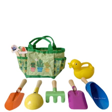 Trädgårdsredskapsuppsättning med barnens trädgårdssats - Satsen innehåller vattenkanna, spade, kratta, gaffel och trädgårdsväska - Barnens 
