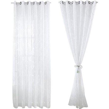 (Hvid) Stykker Gennemsigtige Hvide Gardiner 100x250 cm Med Bladmønstre Elegant Dekoration til Stue Soveværelse Spisestue