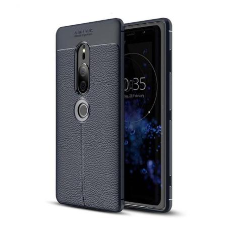 Läder Mönstrat Tpu Skal Sony Xperia Xz2 Premium (h8166) Blå