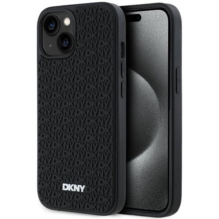 DKNY 3D Rubber Repeat Pattern-etui til iPhone 15 Plus - sort