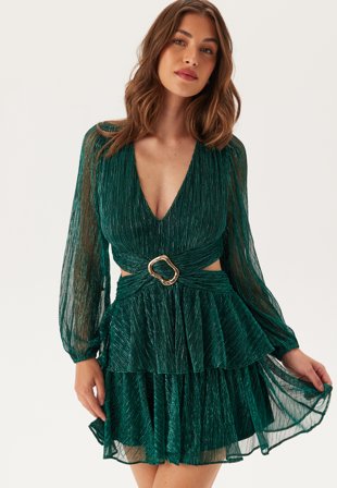FOREVER NEW Donna Plisse Mini Dress Emerald Green Klær