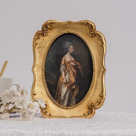 Vintage 13*18CM Guld Oval Billedramme Antik udsmykket bordplade og vægmonteret billedramme med HD glaspanel til boligindretning, vintage fotogalleri,