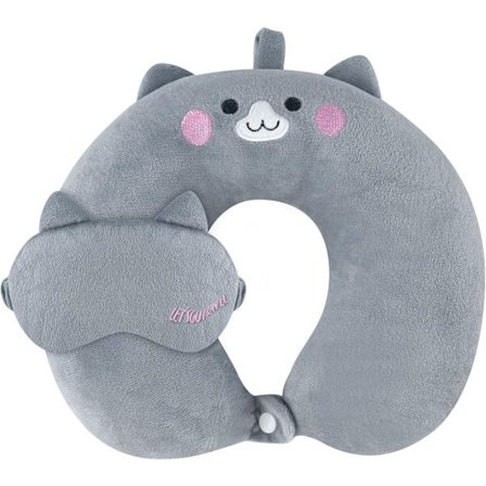 Reisepute Søt Nakkebånd Blindemaske Bærbar U-formet Hodeholder Camping Flypute for Barn, Sove på Fly, Biler, Tog, Grå