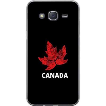Kompatibelt Mobildeksel til Samsung Samsung Galaxy J5 Grafisk lønnebladsymbol i rødt mot svart bakgrunn med tydelig kanadisk referanse og minimalist