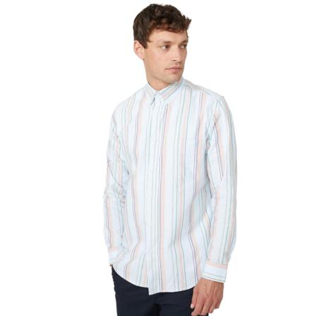 Maine Herr Multi Stripe Oxford Skjorta M Blå