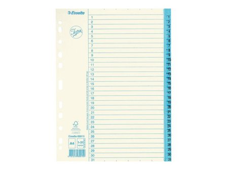 Jopa Pappersregister, A4 1-31-flikuppsättning, vit/blå - Lyreco - Kontorsmaterial > Pärmar och register > Pappersregister