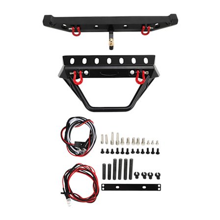 RC Crawler Bumper Svart Foran og Bakk Bumper med Vindjemontasje Sjakler LED Lys for Axial SCX10 90046 SCX10 III AXI03007 AXI03003 5‐11V