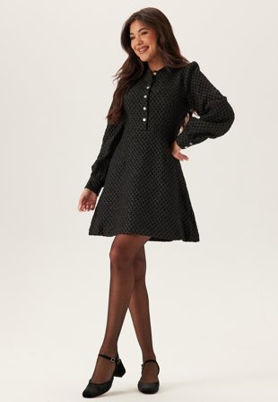 VILA - Vitaliama L/S JAQCUARD DRESS - Black Beauty - Kläder - - Bubbleroom