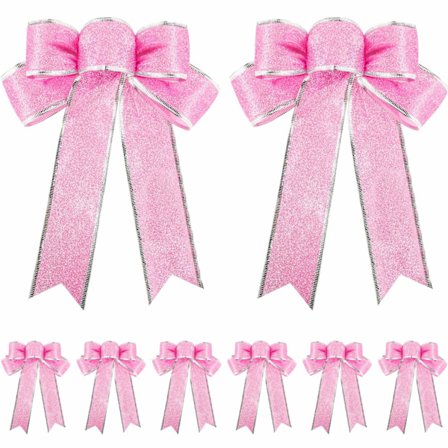 10 stk Glitrende Julepynt Sløyfebånd (Rosa)