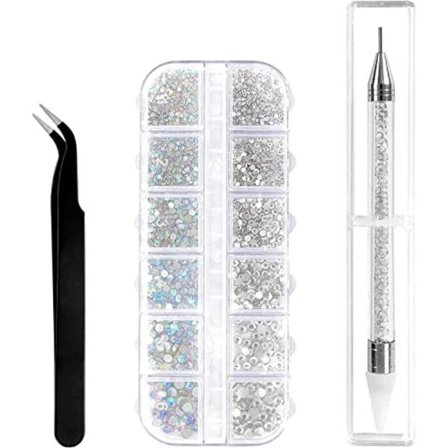 1500 stykker neglekunst-rhinestones, 6 størrelser krystal AB-rhinestones