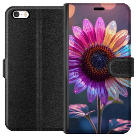 Kompatibelt Lommeboketui til Apple iPhone 5s Irideserende blomst med glitrende kronblad i rosa lilla og gull mot myk bokeh bakgrunn