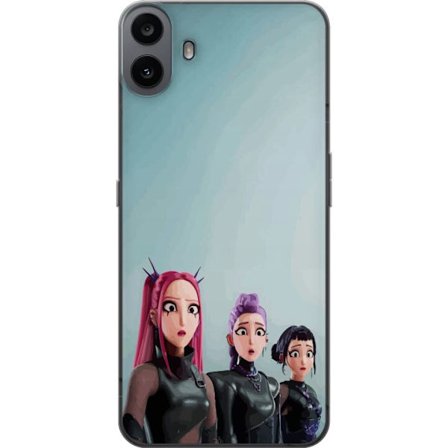 Yhteensopiva Puhelinkuori Nothing Nothing CMF Phone 1 Kolme animoitua naista, joilla on värikäs tukka futuristisessa tyylissä ja yllättyneet ilmee