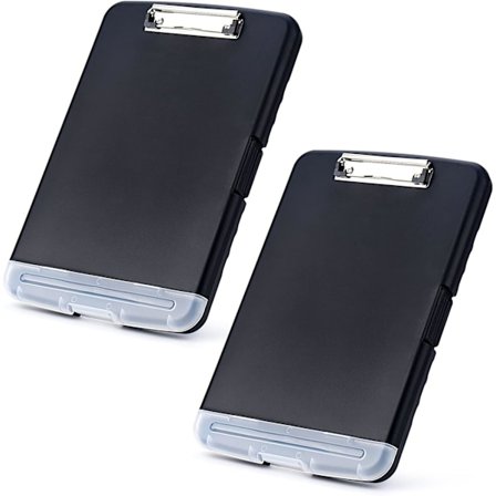 2-pak plast klemmapper med opbevaring, A4 klemmemapper, separat penneholder, sort