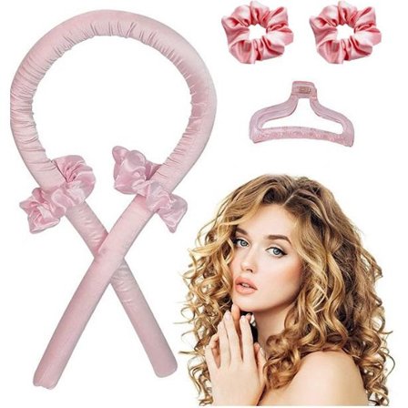 Krøllejern, Krøller uden varme, Inkluderer hårbånd og clips, Sæt med 4 krøllejern, Pink