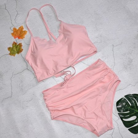 IC Kvinders Højtaljet, Bred Rem Justerbar Ryg Bikini Sæt med Snøre Badetøj