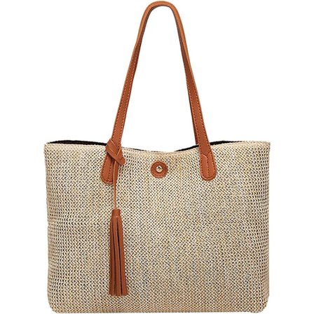 Kvinnors Resort Style Tote Stor Kapacitet Strandväska Halm Shopping Tote