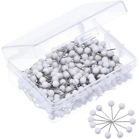 【PP】Outus 1/8 tomme Kartnåler med rundt hode, 300 stykker, Hvit