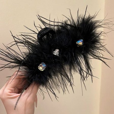 Svart strutshår hai klips fjær hår klips D D