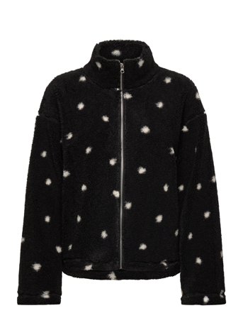 Monki Pile Fleece Zip Jacket - Black - XXS