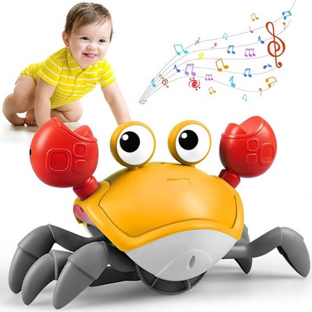 Baby krabba kryp leksaker, sensoriska leksaker, interaktiva Montessori leksaker med musik och ljus, automatisk hinderundvikande funktion leksaker 