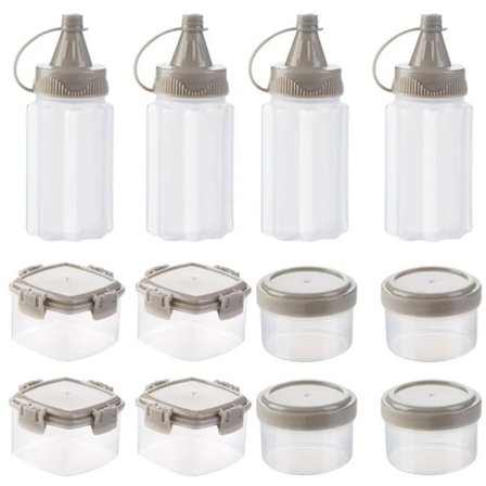 Mini Pressflasker Sett med 12, Pressflaske, Salatdressingbeholder, Utendørs Piknik Grill Krydderflasker, Krydderboks, Grå